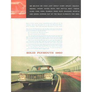 1960 Plymouth Solid Beauty Hardtop Vintage Print Ad Highway Tunnel Wall Art 60s